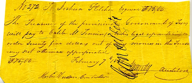 J. W. Moody Signing as Auditor February 7, 1836